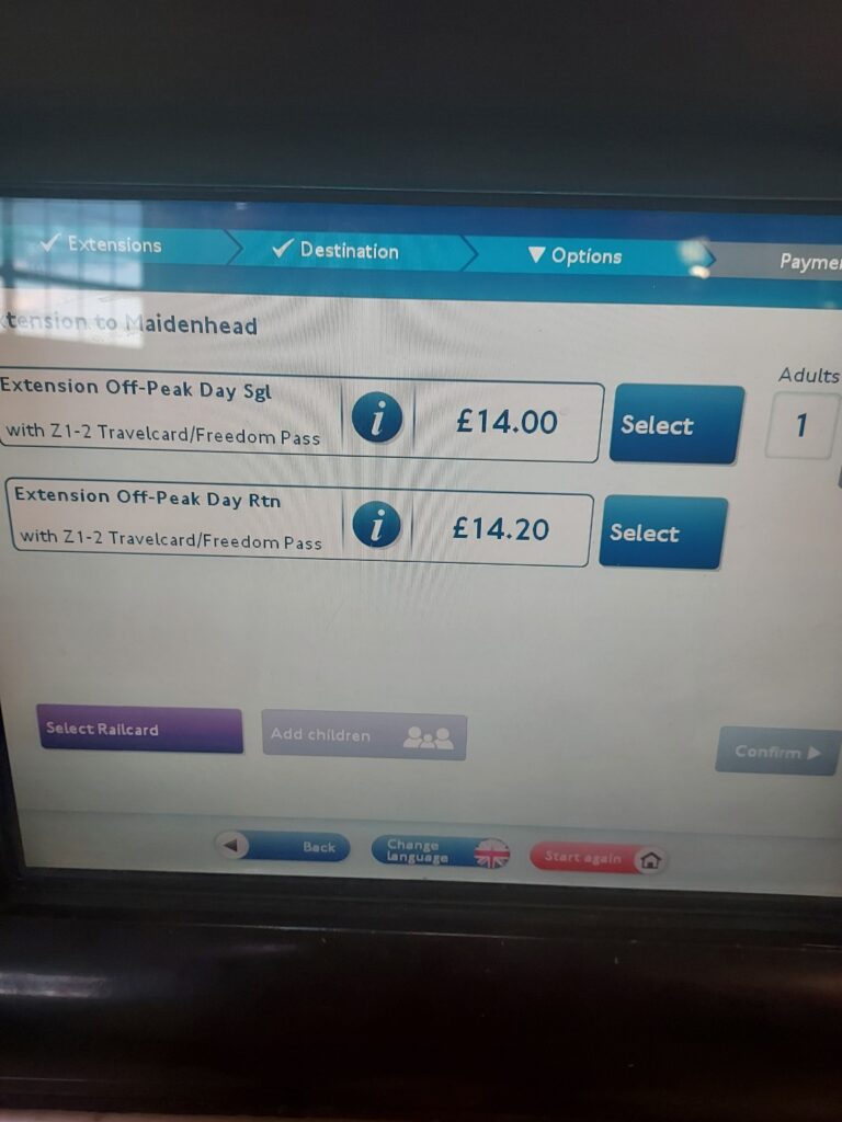 ticket options screen